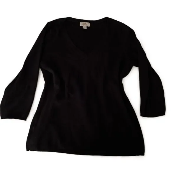 Ann Taylor Loft Black V Neck 34 Sleeve Pullover Sweater Size Large - Picture 2 of 6